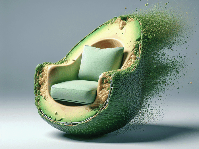 Image generated using Dall·E using prompt: 3D render an avocado style armchair diffusing into latent space.